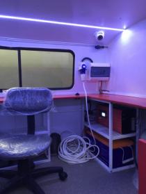 Вид автокофейни УАЗ 33099 изнутри, камера видеонаблюдения, аккумулятор для кофейни, инвертор для кофейни, светодиодное освещение